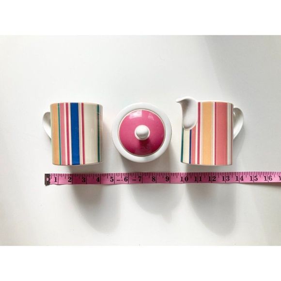 3 Piece ROYAL DOULTON Carnival T.C.1299 Striped Mug Sugar Bowl Creamer Set - Picture 13 of 16